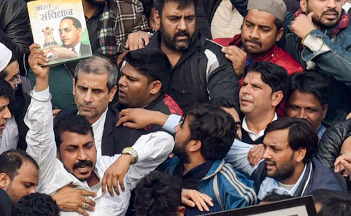Bhim Army Chief Chandrashekhar Azad at an anti-NRC-CAA protest at the Jama Masjid. Photo: NDTV, December 21 2019.
