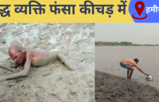 Hamirpur news, viral video, old men risk his life to get drinking water, stuck in swamp