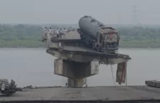 Vehicles falling on bridge collapse