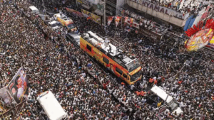 Crowds of people gathered during Vijay's arrival